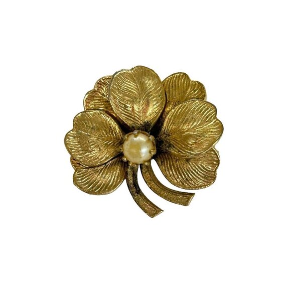 Goldtone and Pearl Brooch Pin 1" Vintage 1960s Dimensional - Picture 4 of 4
